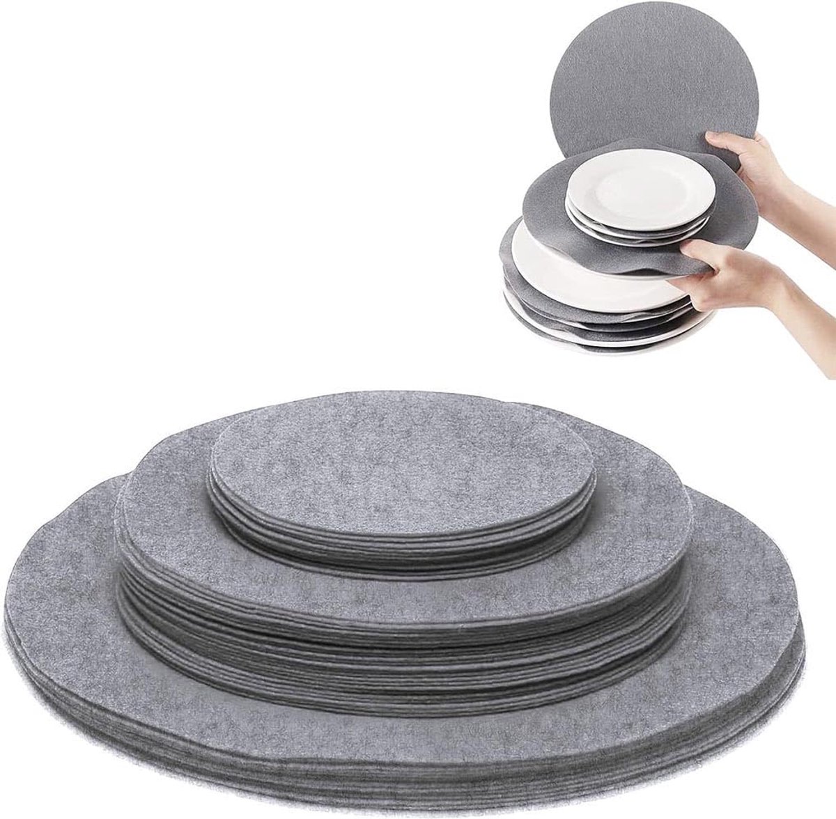 Pannenbeschermers - 36 stuks - Tussenleggers Pannen en Potten - Beschermingsmatten - Antislip onderzetter - Panbeschermers - Beschermset - Onderzetters Pannen - Wasmachinebestendig - Vilt - Krasbestendig - 3 Maten - Grijs