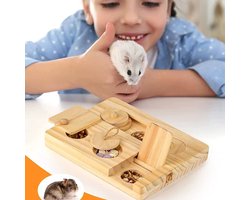 Voedselzoekspeelgoed voor cavia's, 6-in-1 interactief houten speelgoed voor hamsters, snoepdispenser voor kleine dieren, geschikt voor konijnen, chinchilla's, ratten en gerbils