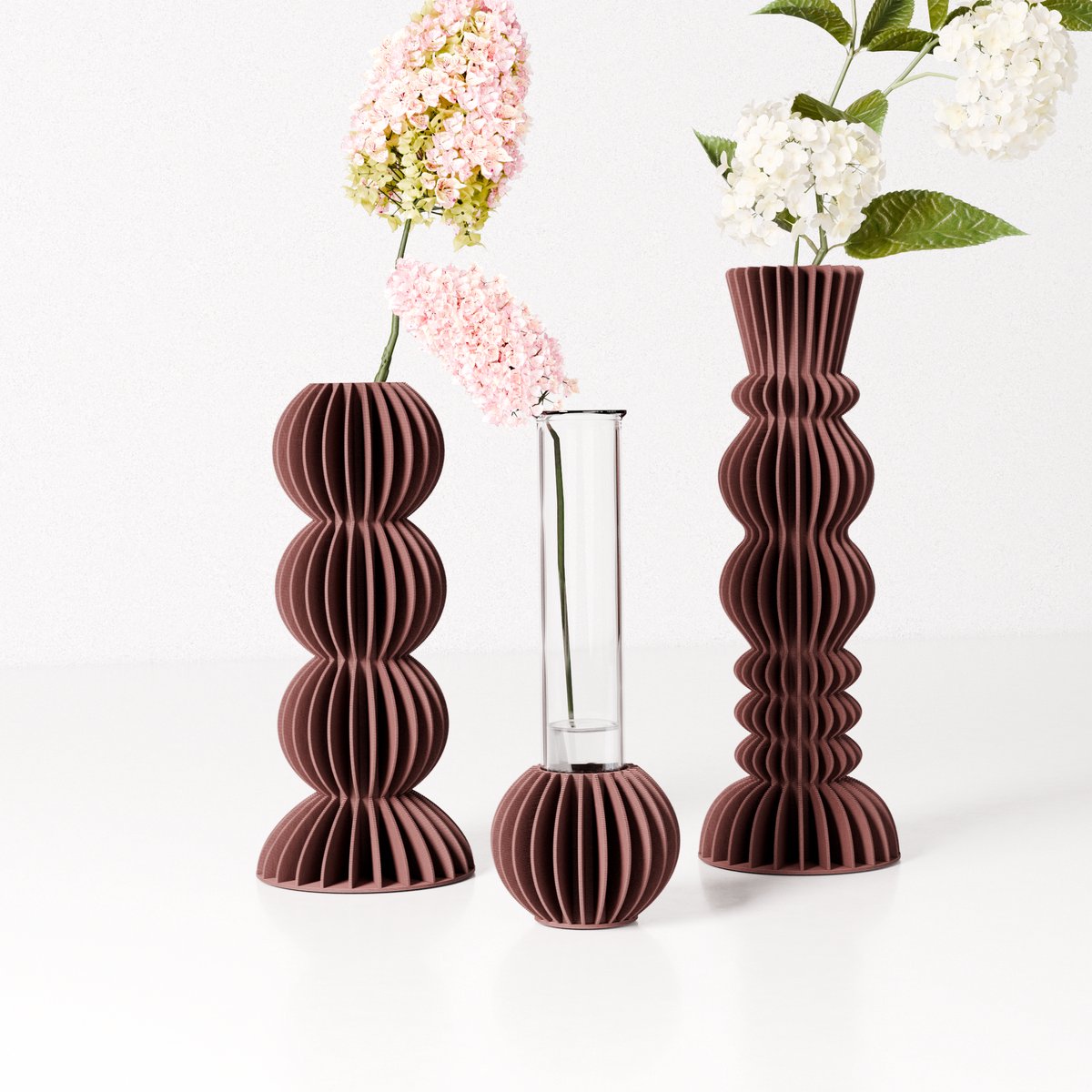 Fleuriek Mini vazen set van 3 voor bloemen of droogbloemen - Rood - Decoratieve bloemenvaasjes met reageerbuisjes