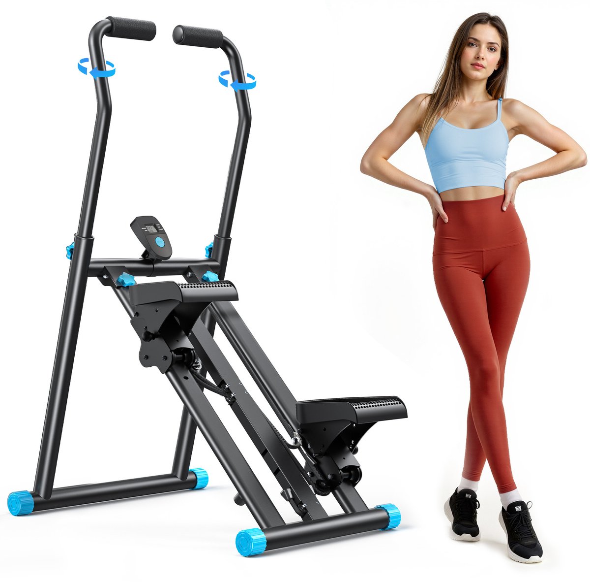 MERACH Stepper voor thuis - inklapbare verticale climber - 3 weerstandsniveaus - LCD-display - in hoogte verstelbaar - robuust frame - antislip-pedalen - full-body workout - veilig & ruimtebesparend - Stevig en stabiel apparaat