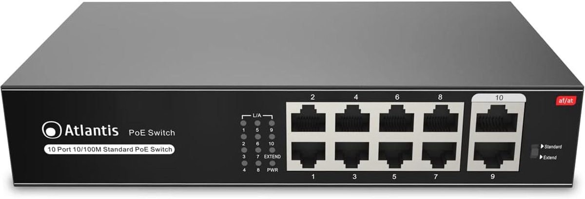 Managed PoE Switch 10 Poorten - 8x 10/100Mbps PoE+ (tot 120W Totaal) - Rack Monteerbaar - VLAN Support