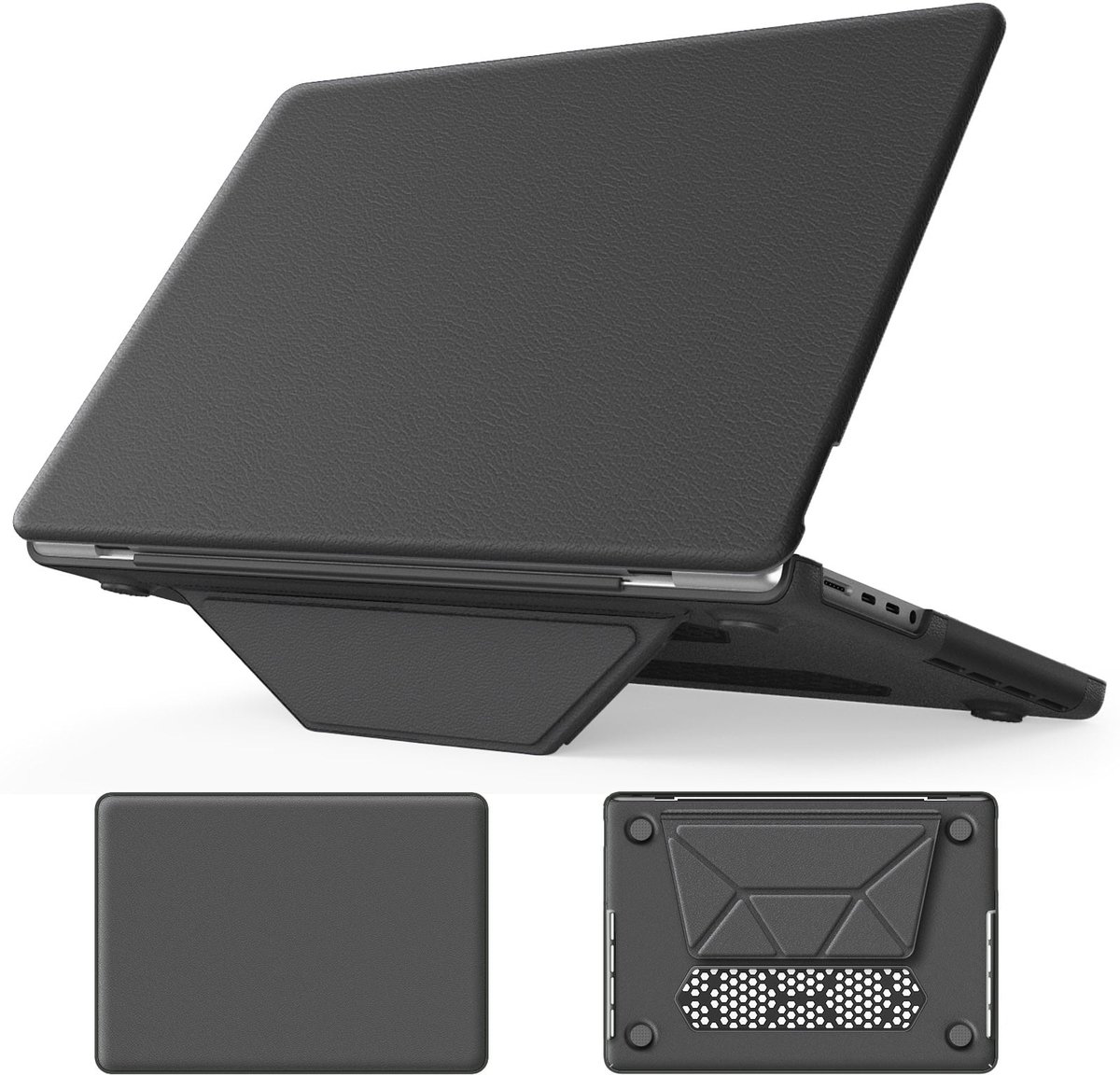 Turtle Shift vegan leer Laptopcover geschikt voor MacBook Pro 14' inch - 2023 / 2021 - A2442 / A2779 / A2918 / A2992 - Grijs
