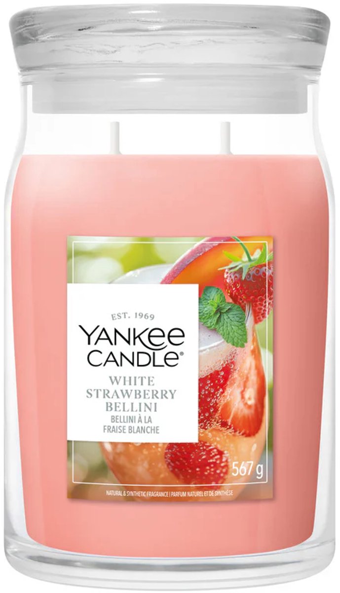 Yankee Candle White Strawberry Bellini Large Jar - tot 80 branduren Roze