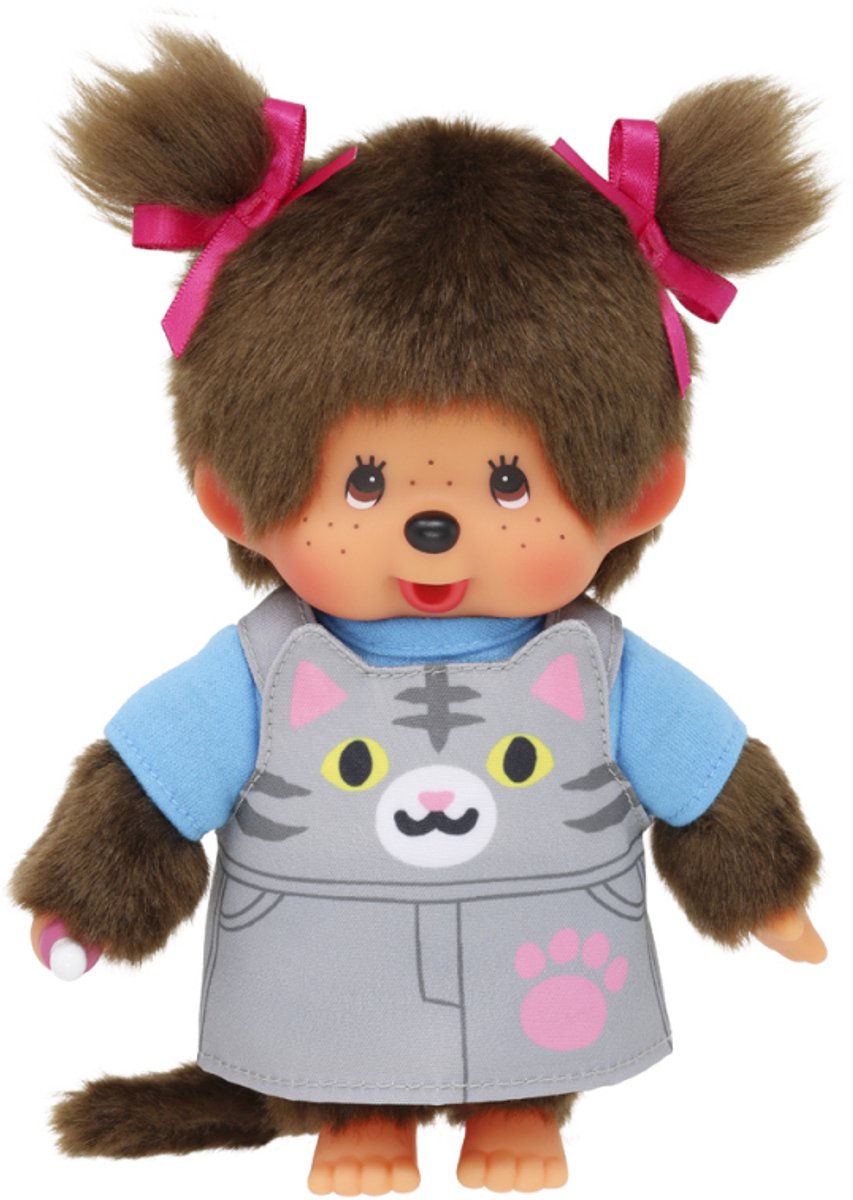 Monchhichi knuffel meisje poes jurkje - pop 20cm speelgoed.