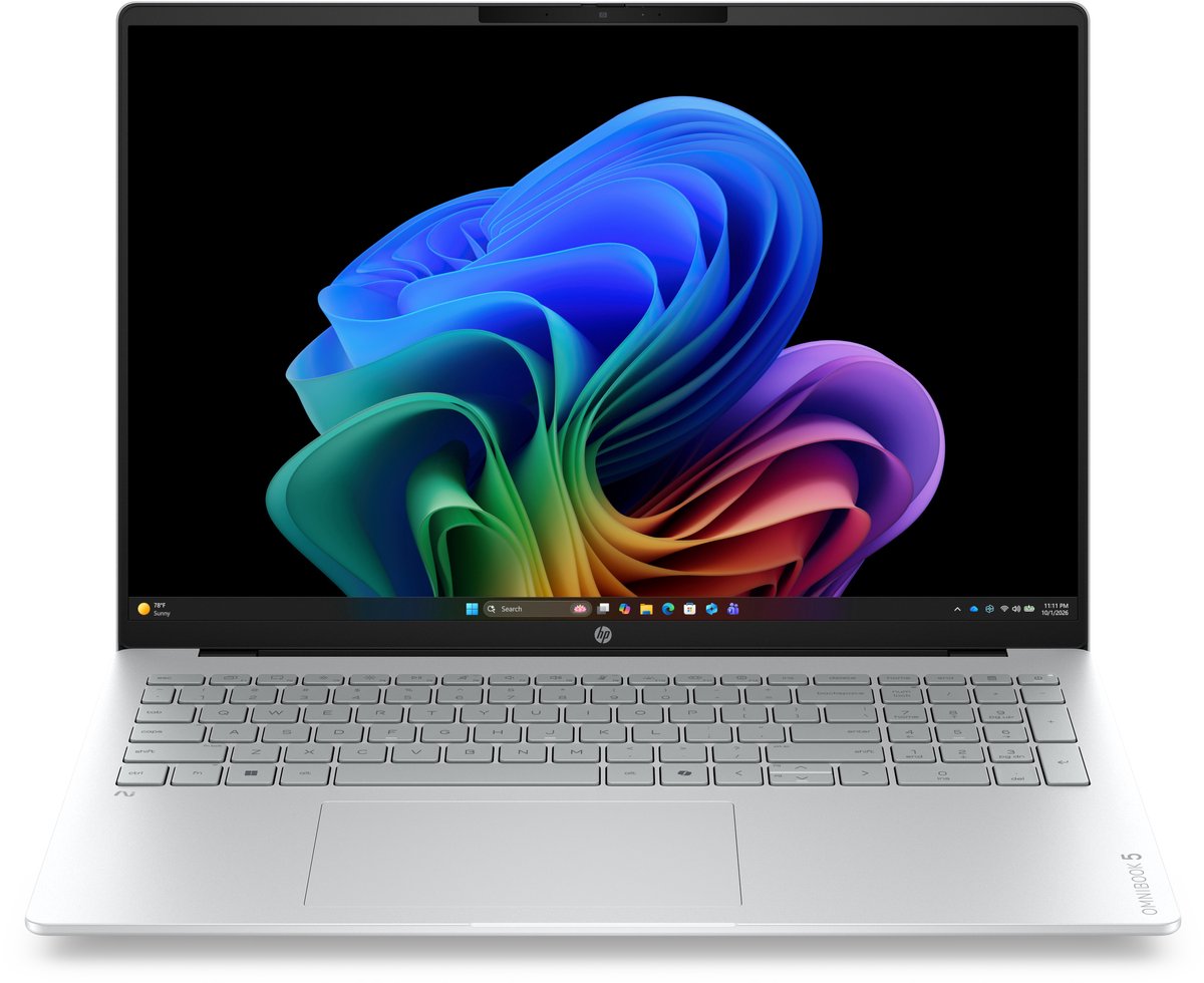 HP OmniBook 5 Laptop Next Gen AI 16-bm0950ndx Copilot+ PC Intel Core Ultra 5 322 40,6 cm (16") 2K 16 GB LPDDR5x-SDRAM 512 GB SSD Wi-Fi 6 (802.11ax) Windows 11 Home Zilver