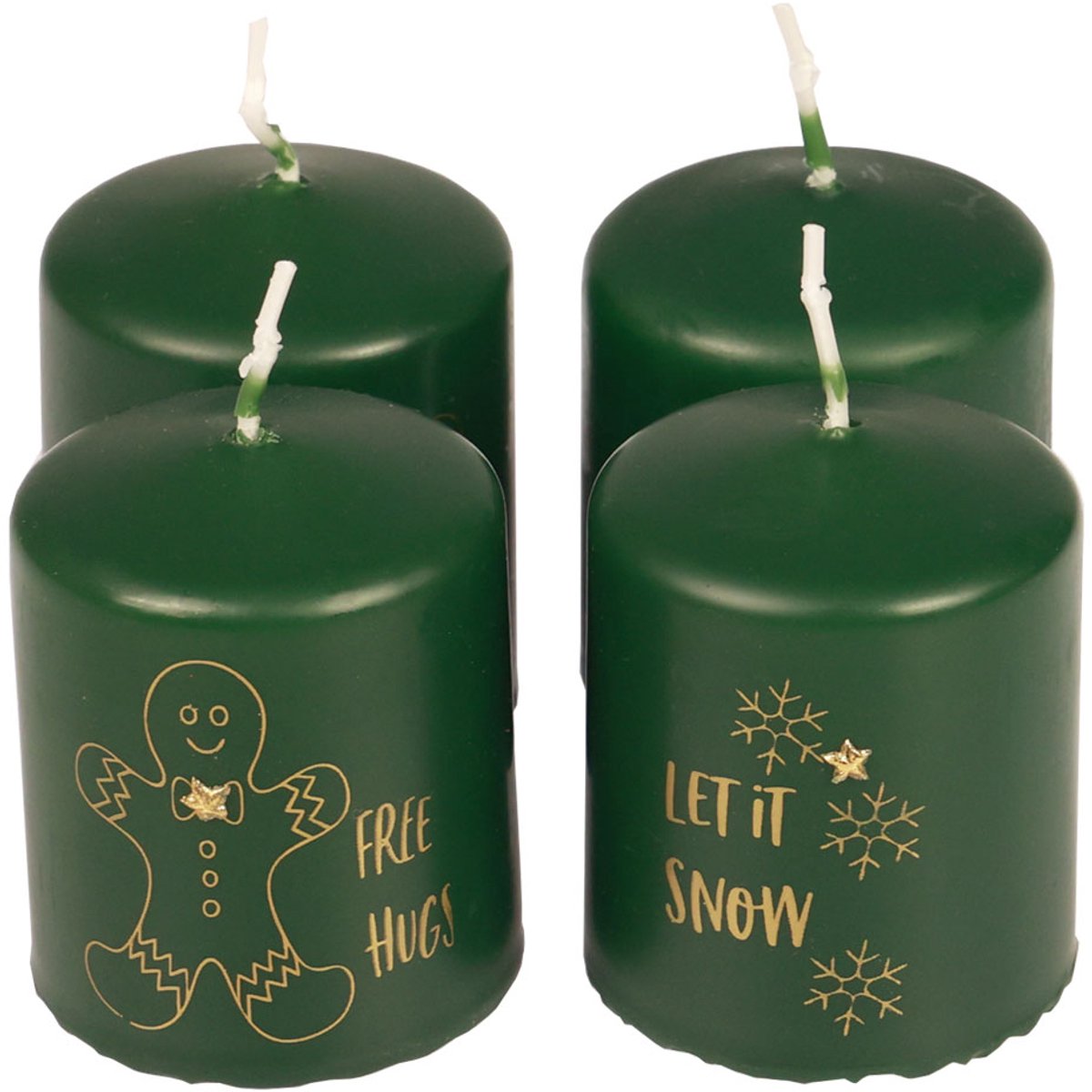 Groene kerstkaarsen, set van 4, Ø5cm, H6cm, Adventsdecoratie, 4 Stück