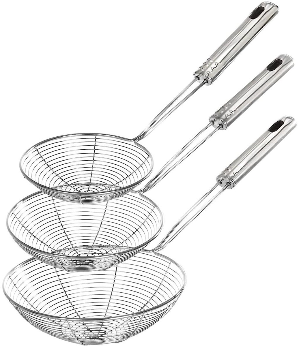 Scheplepel met sleuf – Roestvrijstalen zeeflepel – 3 stuks – Voor koken en frituren – Zilver
