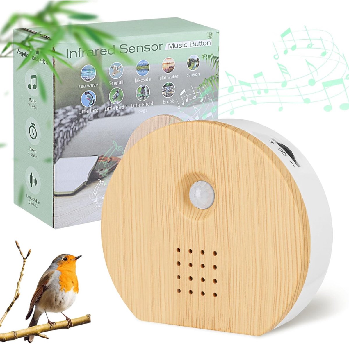 SNJY® Vogelhuisje met Geluid - Vogelgeluiden Huisje voor op Toilet - Vogelgeluiden Huisje met Sensor - Lichtbruin/Wit
