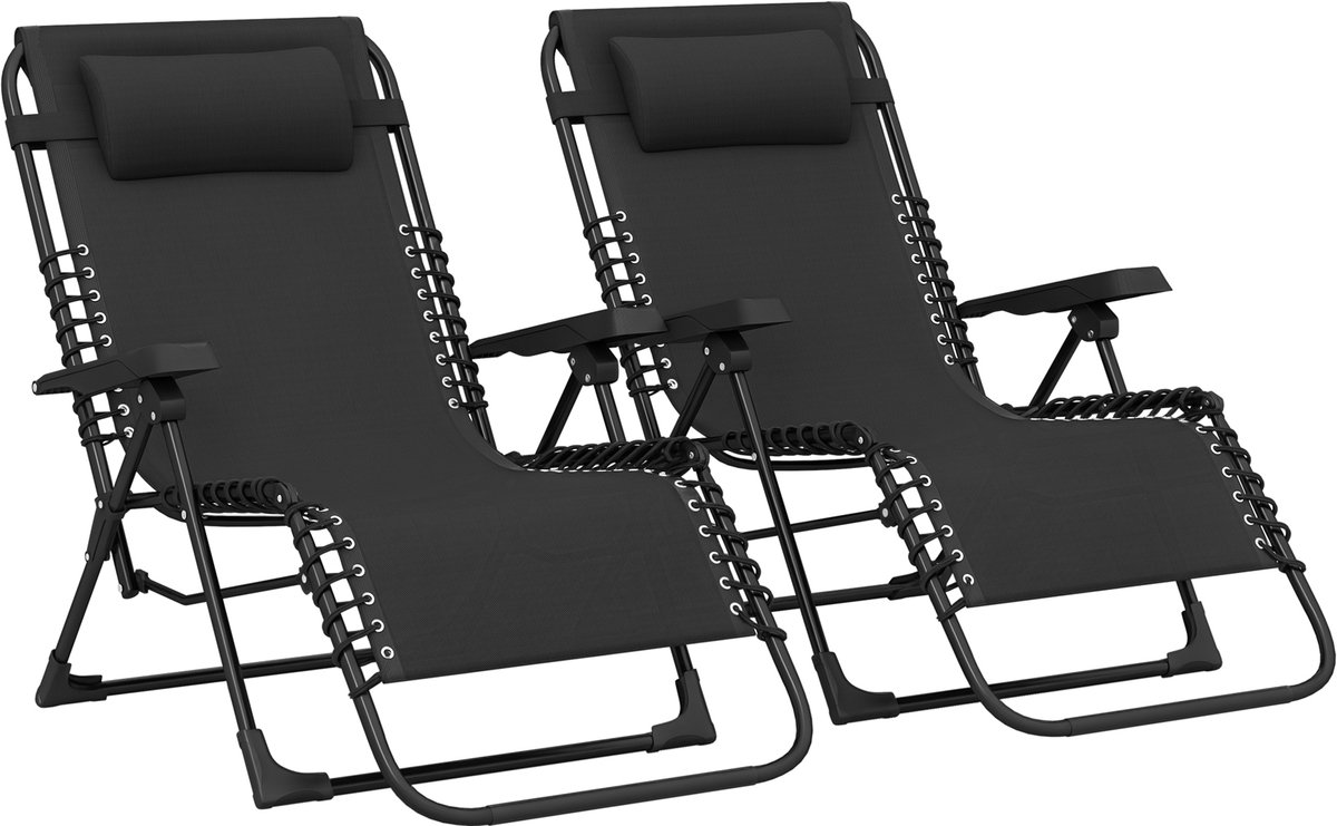 Outsunny Zero-gravity Stoelenset - Textiel - 90x65x112cm - Zwart