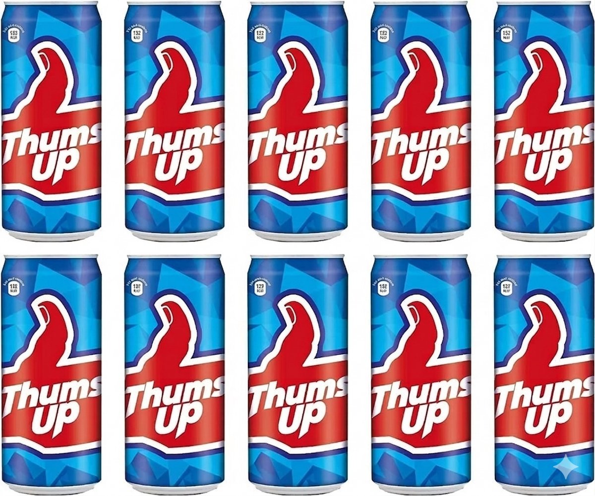 Kajal Thums Up 330 ml, verpakking van 24 frisdranken, verfrissende Indiase drank, sterke, koolzuurhoudende, sprankelende drank met een pittige smaak Met Kajal Sticker