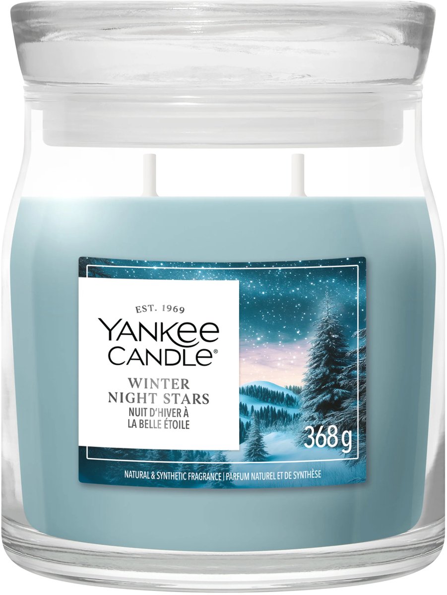 Yankee Candle Winter Night Stars Medium Jar - tot 50 branduren Blauw
