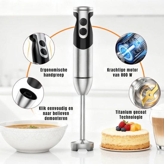DnA® Staafmixer - Staafmixer Set - Staafmixers - Staafmixer Met Hakmolen - Staafmixer Draadloos - Zwart - ‎7cm x 7cm x 18cm van Merkloos — afbeelding 4