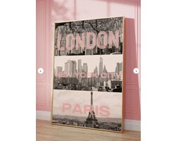 Canvas poster - Steden poster - Huis decoratie - London New York Paris - Skyline wanddecoratie - Typografie poster - Moderne wanddecoratie - 30x40 cm - Zonder lijst - Trendy