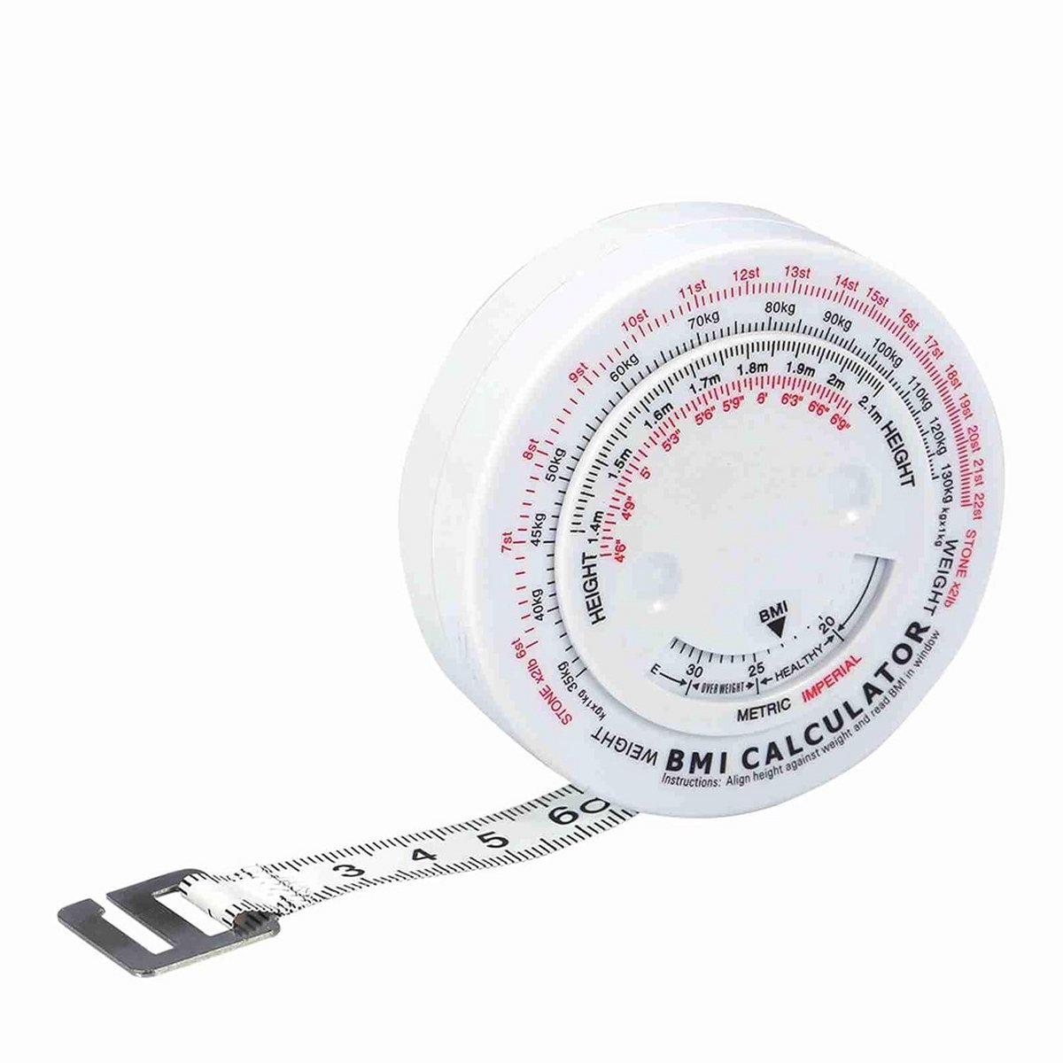 Meetlint Lichaamsvet - Intrekbare Omvangmeter - Gezondheid Monitoren - Met Ingebouwde Calculator - 150 cm - Wit