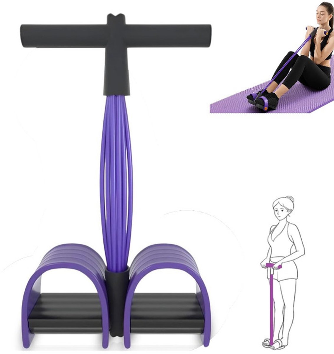 1 stuk - Buikspiertrainer - Elastische Buikspiertrainer - Ab Trainer - Fitness Elastiek - Weerstandsbanden - Schouder Pulley - Zwart & Paars - Workout Apparatuur