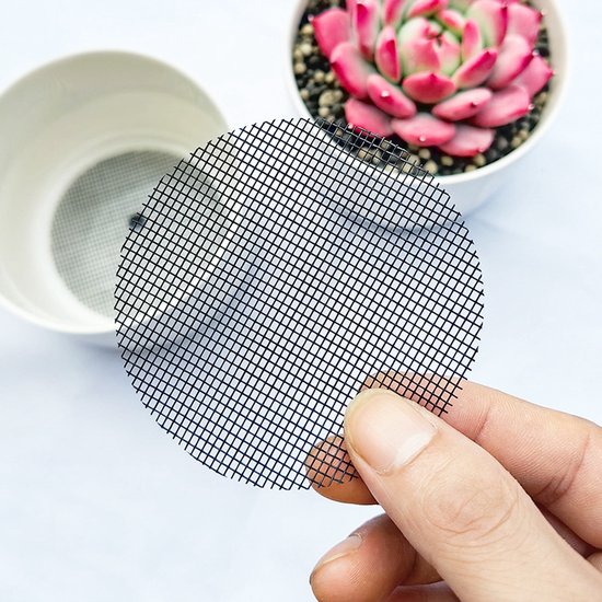 Bloempot Gaas Pads - Ademend Plastic Gaas voor Bloempot Bodem - Ronde Drainageschermen om Bodemverlies te Voorkomen - Zwart - 50 Stuks - 10X10CM van Merkloos	 — afbeelding 3