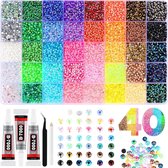 Ensemble Luxe Strasssteentjes XXL - 32.000 Pièces dans 40 Couleurs - Kit DIY Rhinestones & Strass - Incl. 3x 10ml Colle B7000, Pincette & Wax Pen - Kit Nail Art - Pour Nail Art, Vêtements & Loisirs Créatifs - 3mm