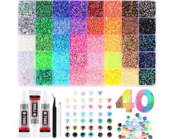 Luxe Strasssteentjes Set XXL - 32.000 Stuks in 40 Kleuren - DIY Rhinestones & Plaksteentjes Kit - Incl. 3x 10ml B7000 Lijm, Pincet & Wax Pen - Nail Art Kit - Voor Nail Art, Kleding & Knutselen - 3mm