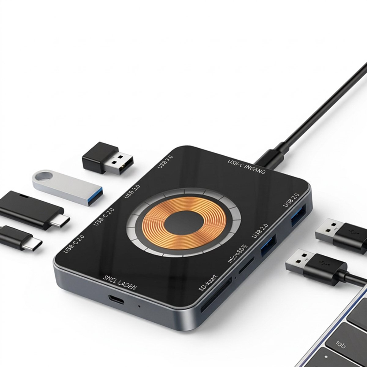 Hearyoo 10-in-1 USB-C Docking Station - Laptop Hub - SD/TF - 15W Magneet Opladen - QC/PD - USB3.0/2.0