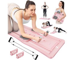 Pilates Buikspiertrainer – Multifunctionele Ab Board voor Thuisworkouts – Inclusief Weerstandsbanden, Buikspierwielen & Push-up Handvatten – Draagbare Core Trainer voor Vrouwen & Mannen – Roze