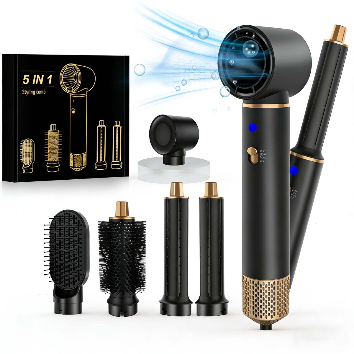 Fokelyi 6 in 1 Airstyler- Multistyler - Föhnborstel Kort Haar - Haarkruller - Haarstyler - Haardroger - Warmteborstel - Krulborstel - Krultang - Haarstijler - Hairwrap - Stijlborstel- Hairstyler