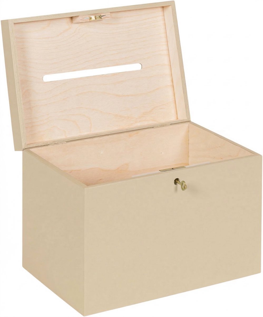 HAUDT® Enveloppenkist met slot BAS Zand - 30 x 20 x 23 cm - houten kist met slot - incl. koperen sleutel - beige kleur opbergkist
