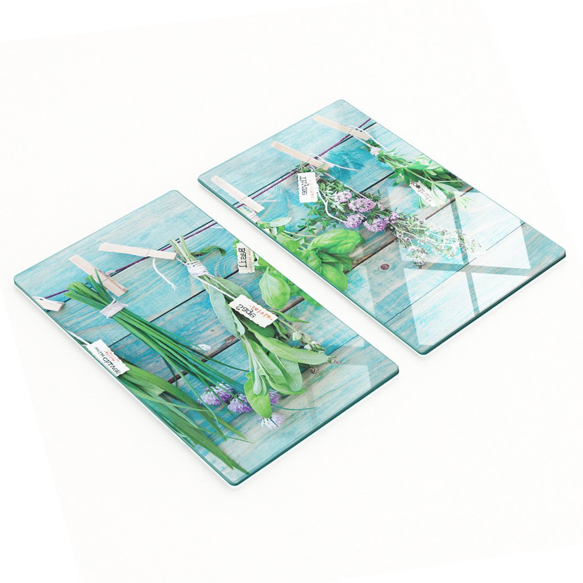 Set van twee decoratieve glazen keukenplanken voor het ophangen van kruiden, 2x30x52 cm