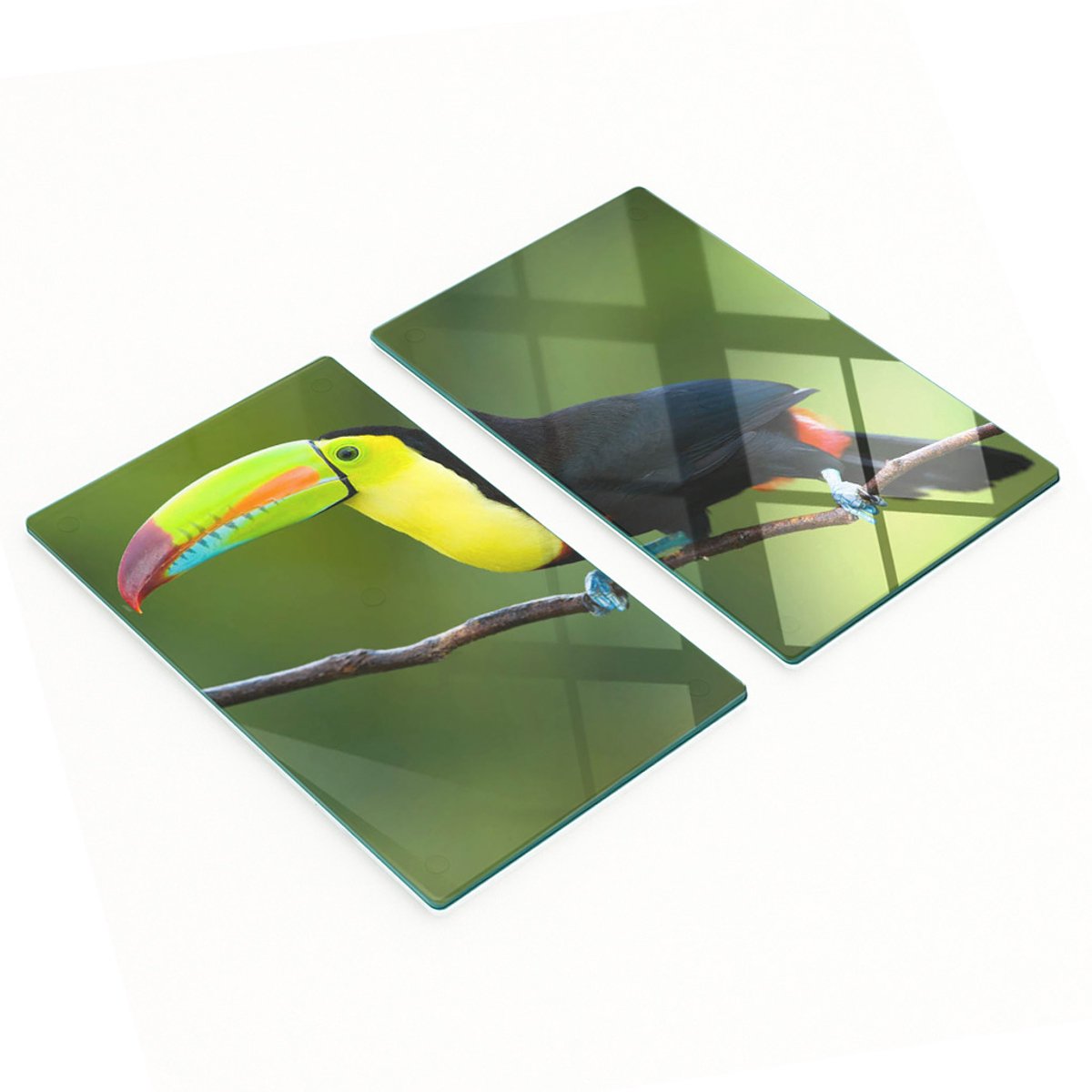 Set van snijplanken van gehard glas met toekanafbeeldingen, 2x30x52 cm