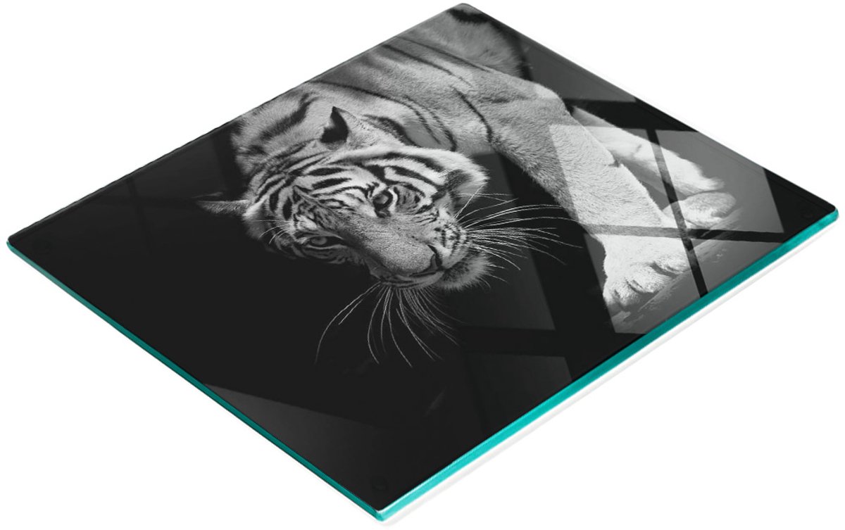 Multifunctionele decoratieve snijplank van gehard glas met tijgerprint, 60x52 cm