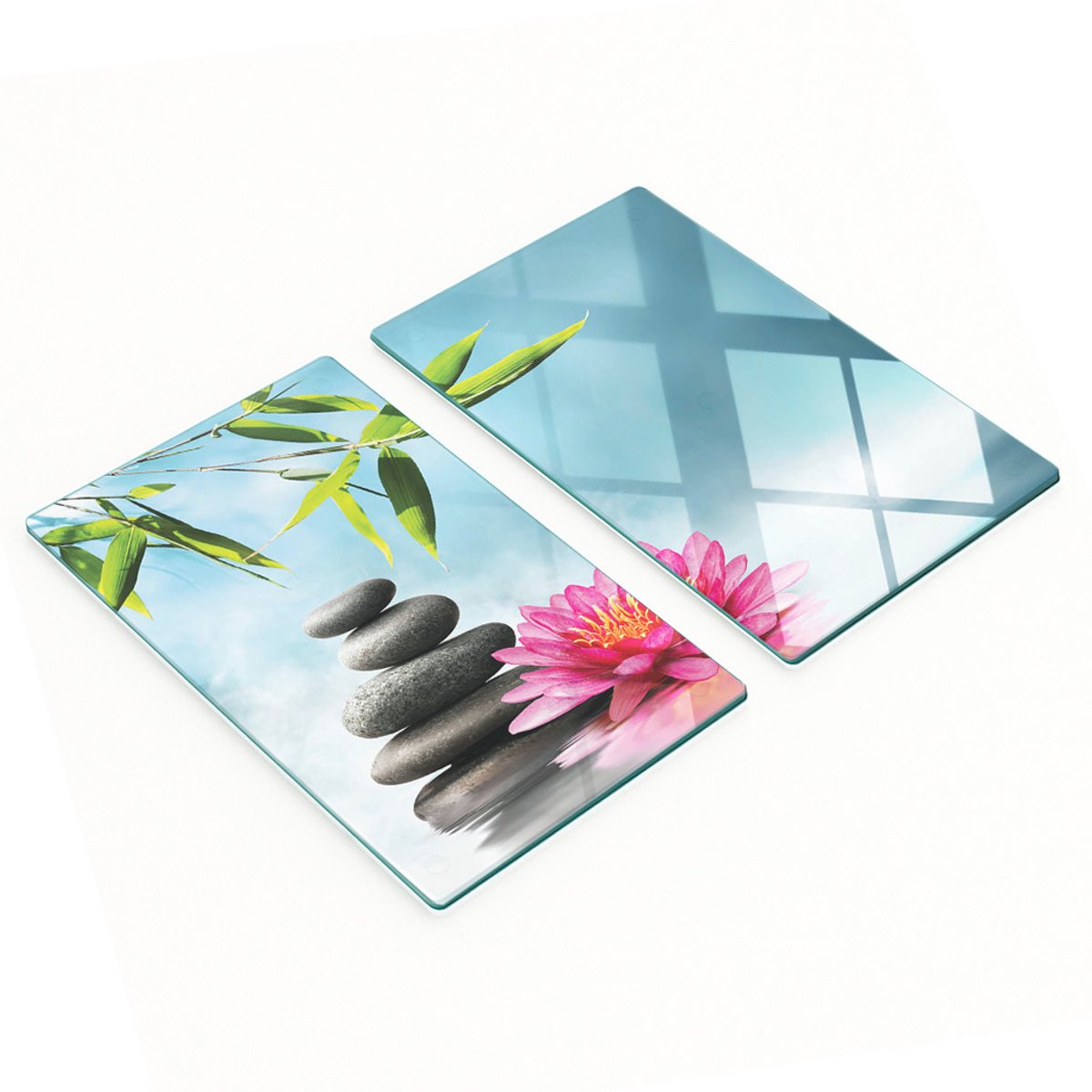 Decoratieve glazen snijplanken met waterleliemotief, 2x30x52 cm