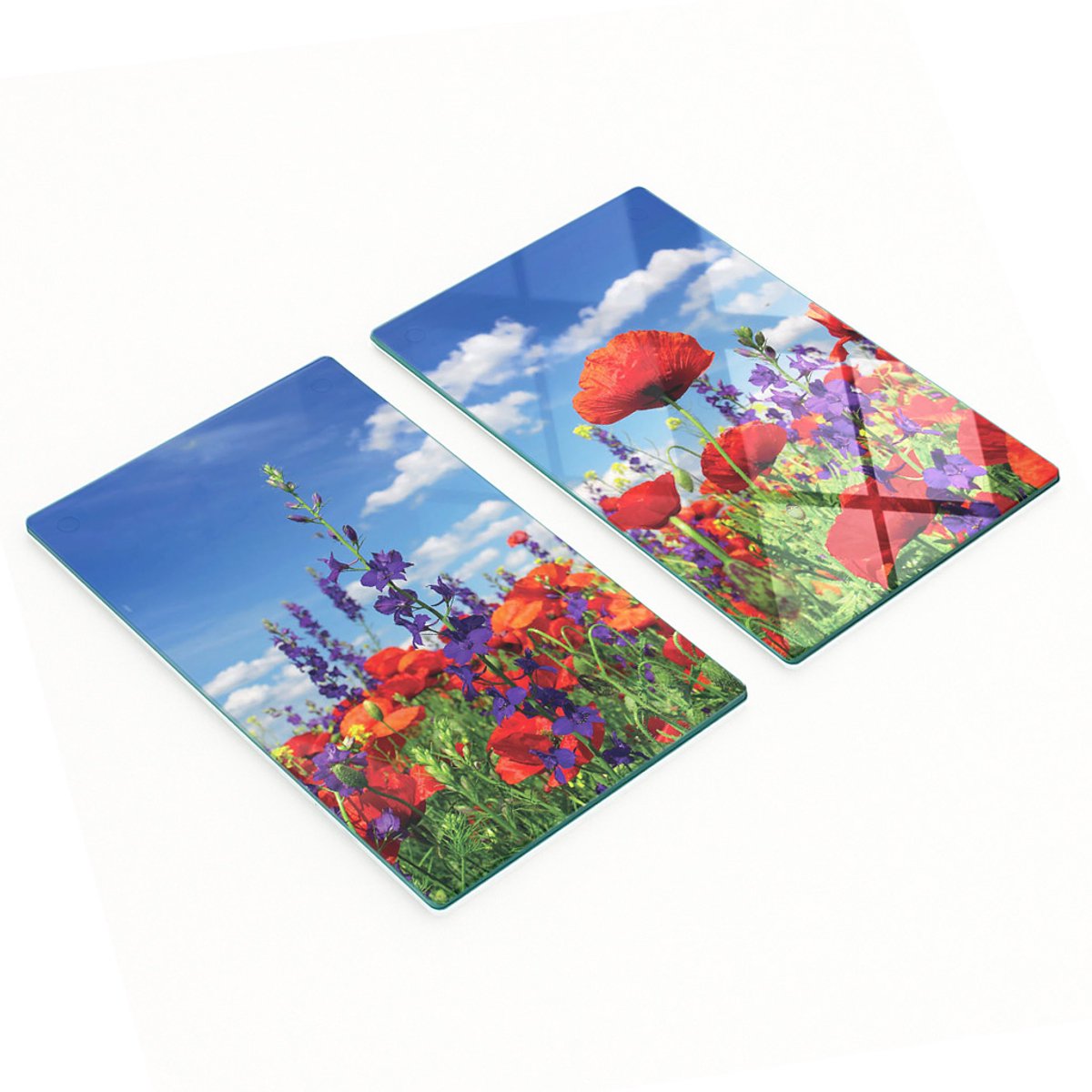 Set van twee decoratieve glazen keukenplanken met wilde bloemenmotief, 2x30x52 cm