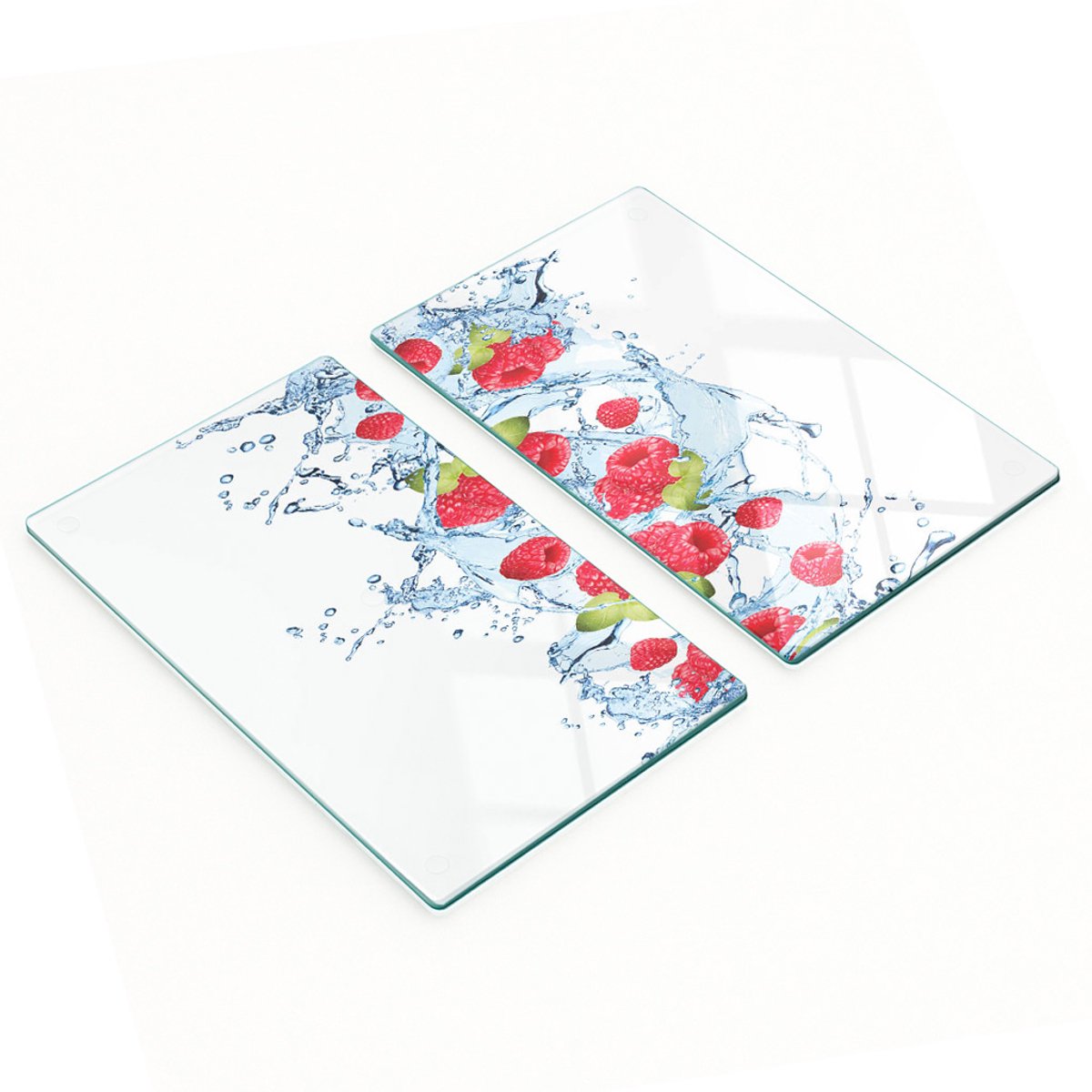 Set van twee decoratieve glazen keukenplanken in de kleur frambooswater, 2x30x52 cm