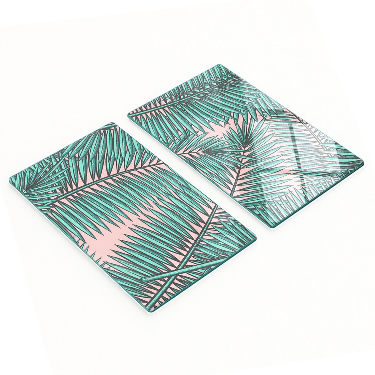 Glazen serveerplanken met palmbladerenmotief, 2x30x52 cm
