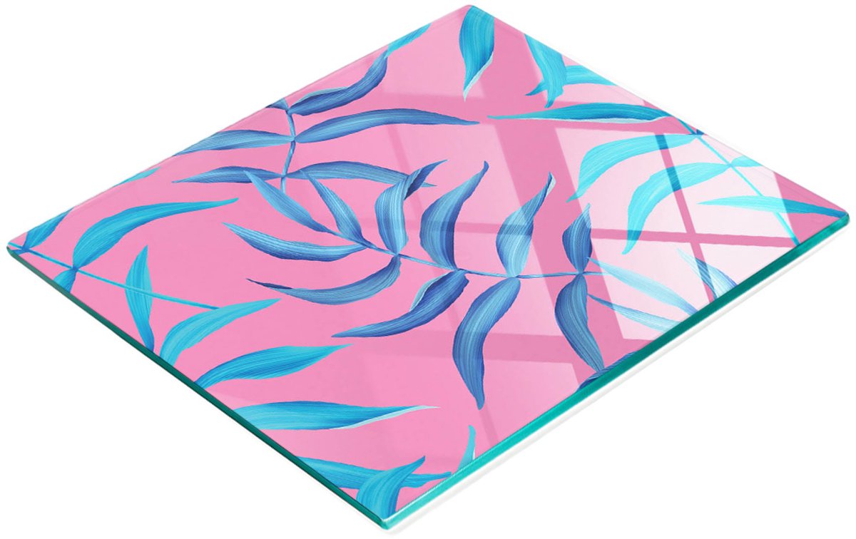 Decoratieve glazen snij- en serveerplank met tropische bladeren, 60x52 cm