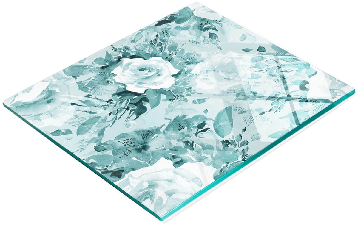 Keukenplank van gehard glas met decoratieve afbeelding van een groen boeket, 60x52 cm