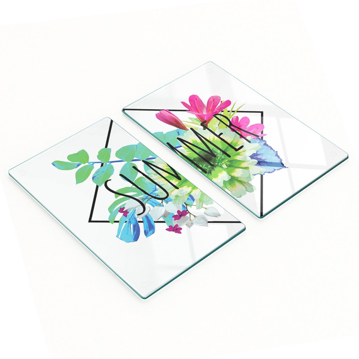 Set van snijplanken van gehard glas met zomerpatroon, 2x30x52 cm