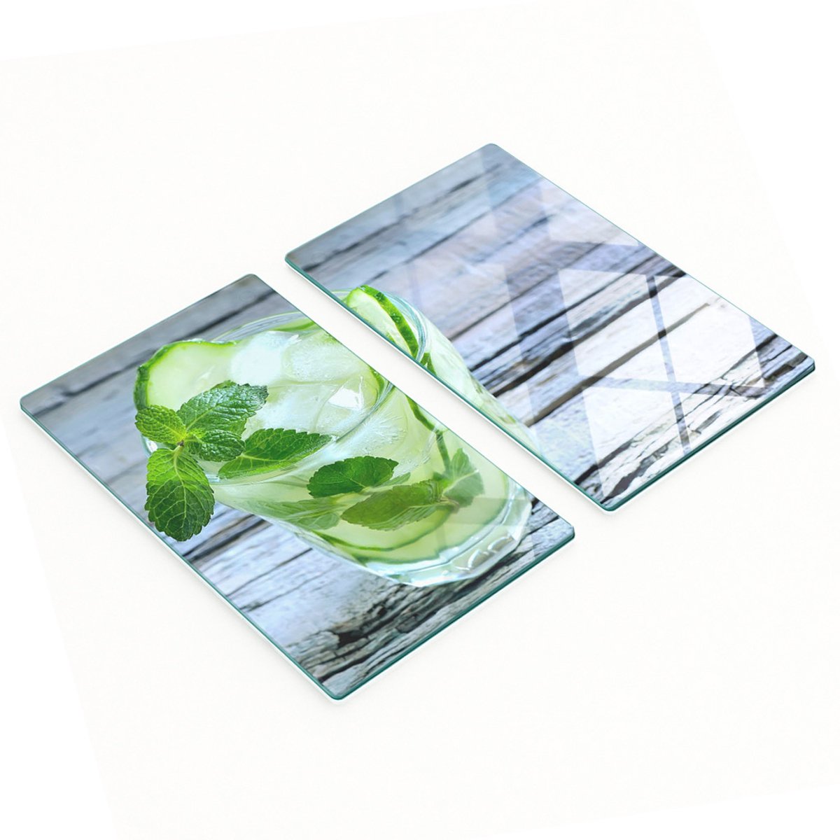 Decoratieve snijplanken van gehard glas met afbeelding van waterkomkommers, 2x30x52 cm
