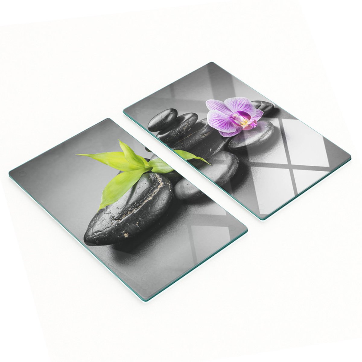 Set van twee decoratieve glazen keukenplanken met Zen-stenen 2x30x52 cm