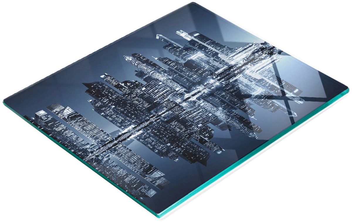 Decoratieve glazen snijplank met skyline van Singapore, 60x52 cm