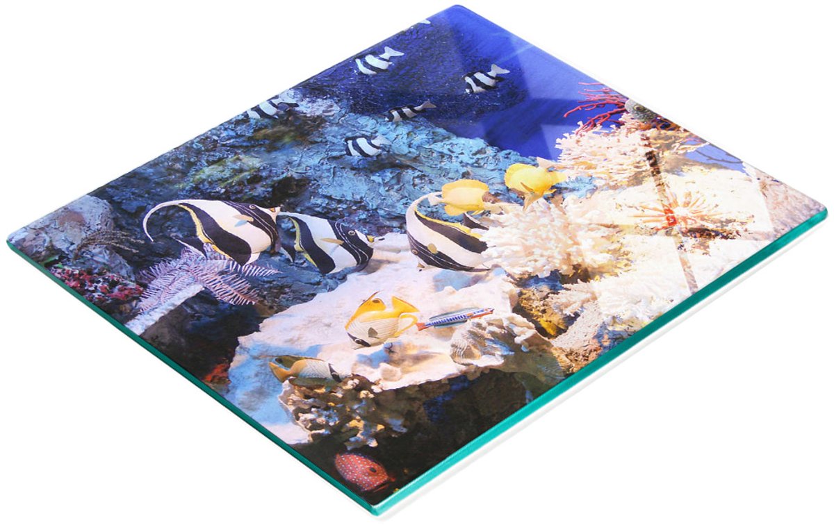 Decoratieve glazen snij- en serveerplank met koraalrifmotief, 60x52 cm