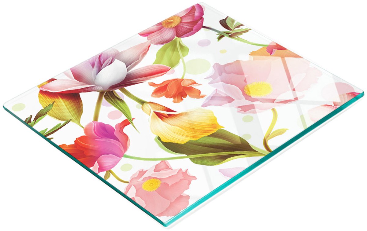 Keukenplank van gehard glas met tropische bloemenprint, 60x52 cm
