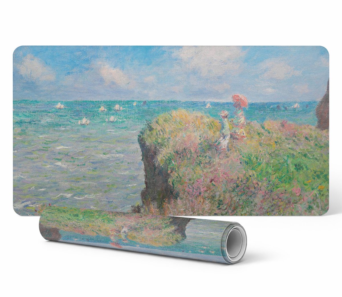 Moderne beschermende toetsenbordmat met zeegezicht en klif, 90x45 cm