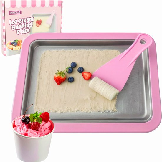 Rolled Ice Cream Maker - Zelf IJs Maken - Incl. 2 Spatels en Receptenboekje - Zonder stroom - Koelt tot -18°C - Teppanyaki - IJsmaker IJsmachine - IJsrolplaat - Roze - Löwenthal