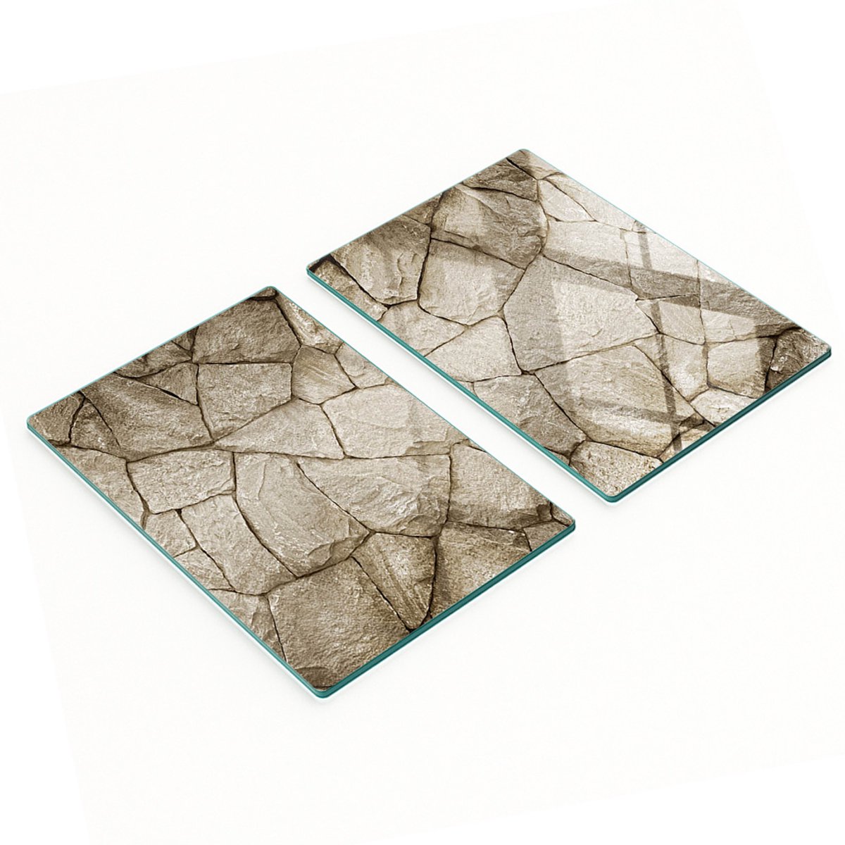 Decoratieve glazen snij- en serveerplanken met stenen muurmotief, 2x40x52 cm