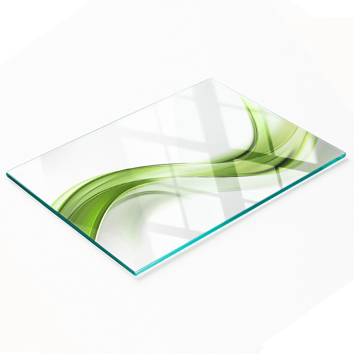 Keukenplank van gehard glas met decoratieve afbeelding van een groene golf, 80x52 cm