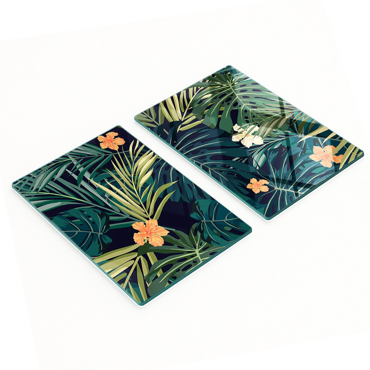 Decoratieve snijplanken van gehard glas met tropische bladeren, 2x40x52 cm
