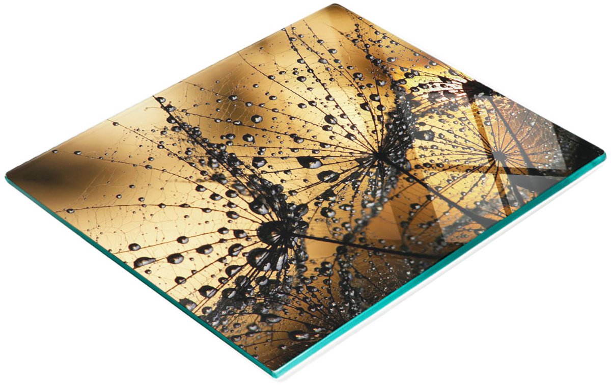Glazen snijplank met decoratieve paardenbloemmotief, 60x52 cm
