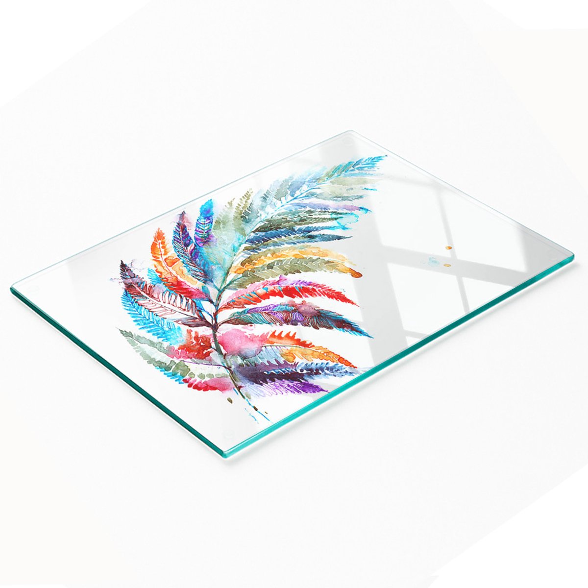Keukenplank van gehard glas met decoratieve afbeeldingen, kleurrijke veer, 80x52 cm