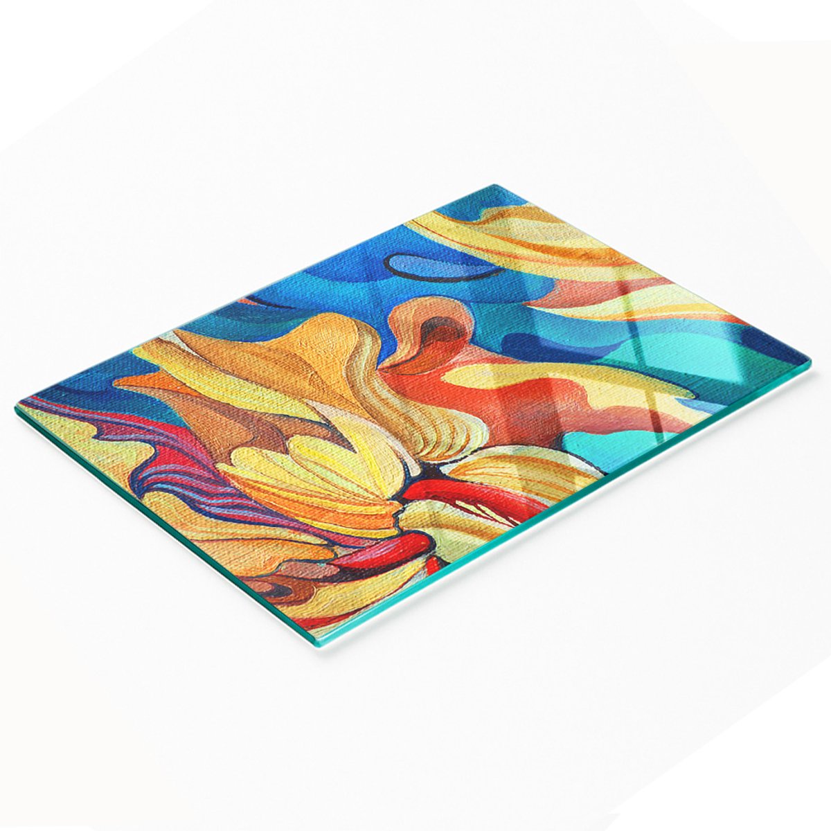Decoratieve glazen snij- en serveerplank, abstracte bloem, 80x52 cm