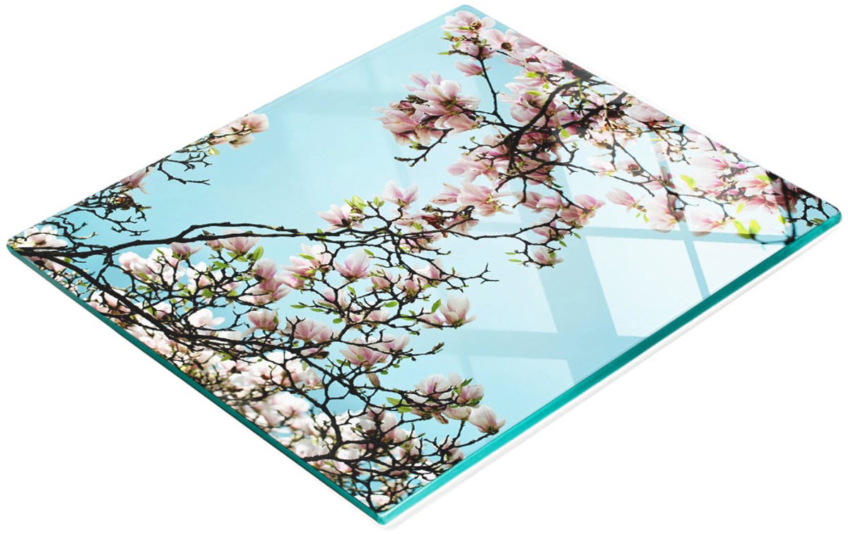Glazen serveerplank met magnolia-motief, 60x52 cm
